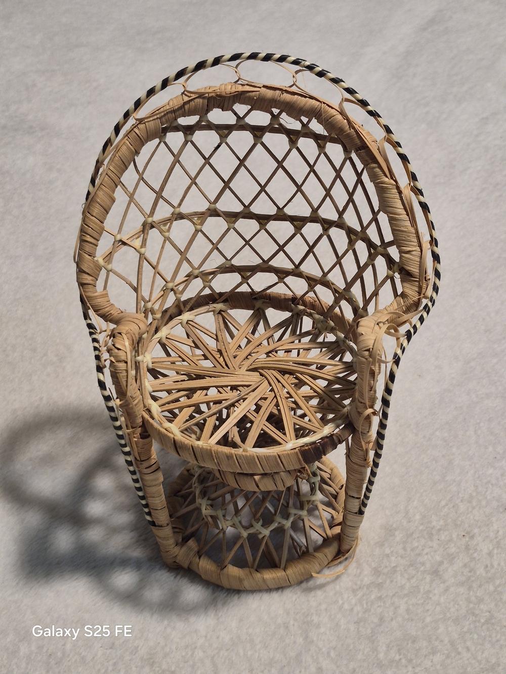 Vintage Wicker Peacock Doll Chair Miniature Woven Plant Stand
